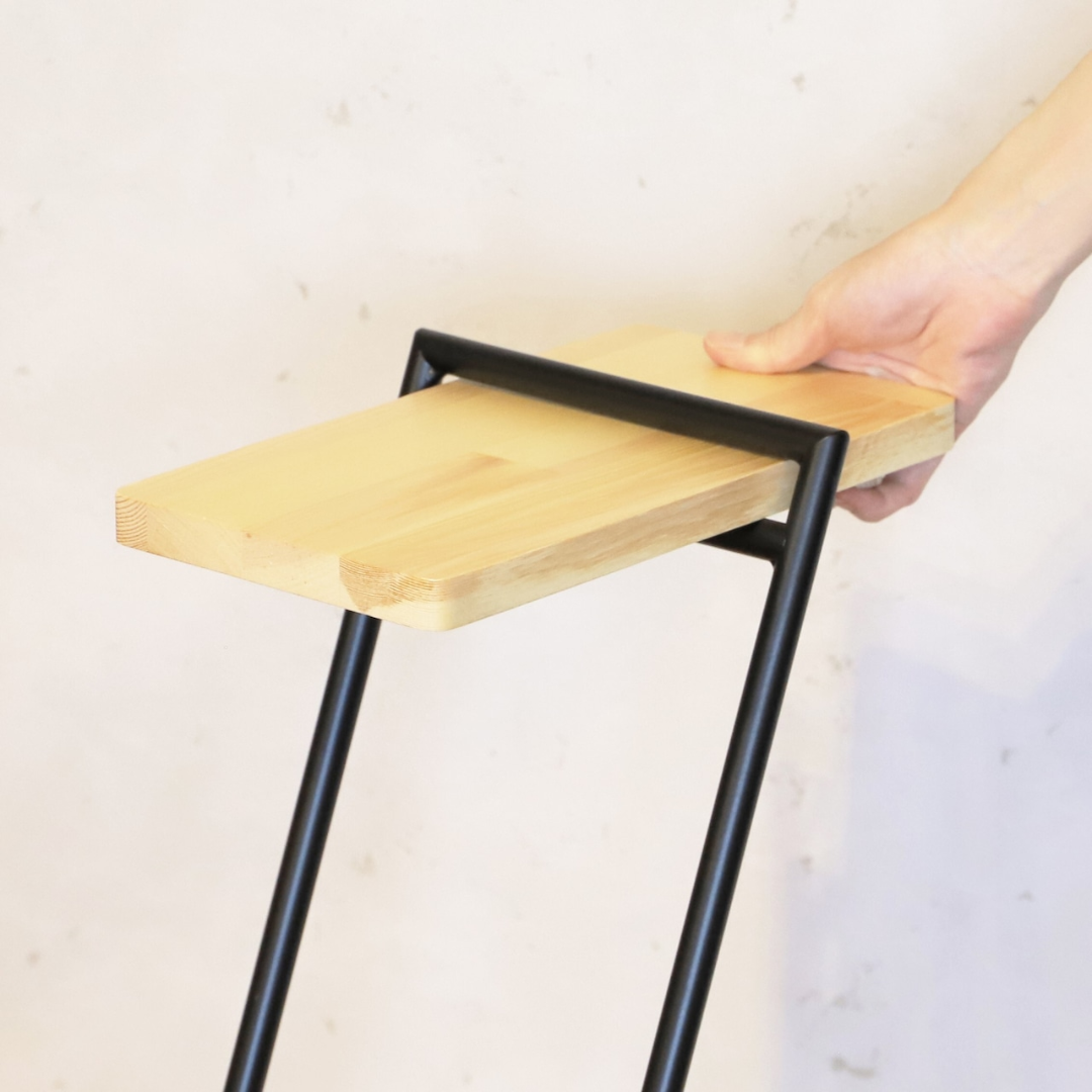 アイアンレッグ サイドテーブル High｜高さ60cm 木製天板×スチール ソファ・ベッドサイド
