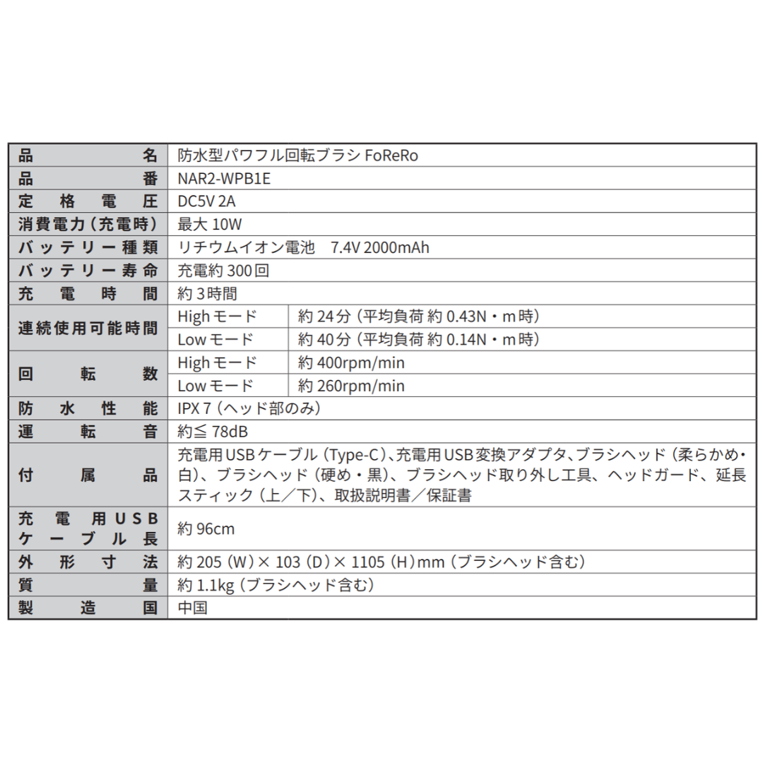 防水型パワフル回転ブラシ FoReRo（フォレロ）