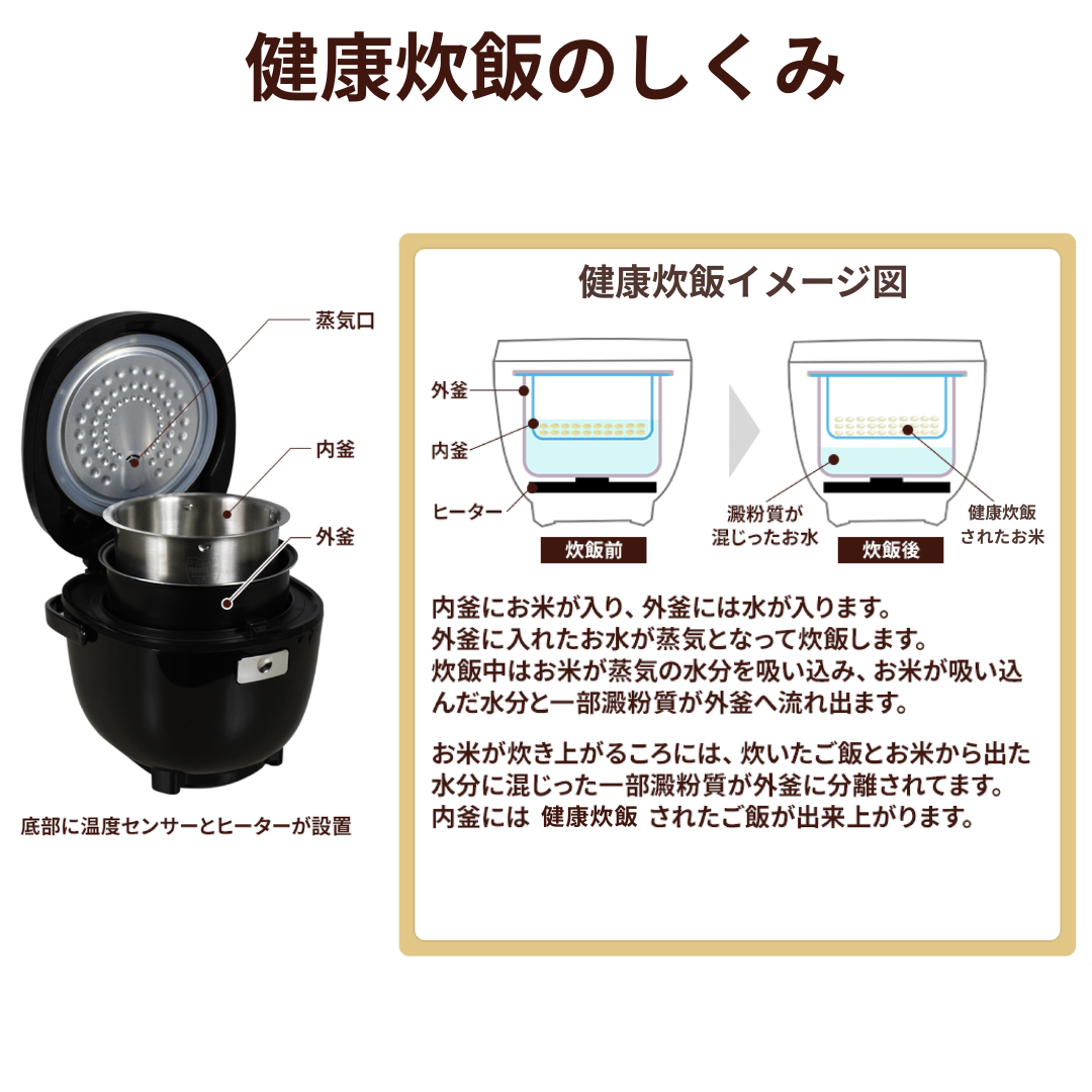 健康炊飯モード搭載 3.5合炊き コンパクト炊飯器｜保温対応