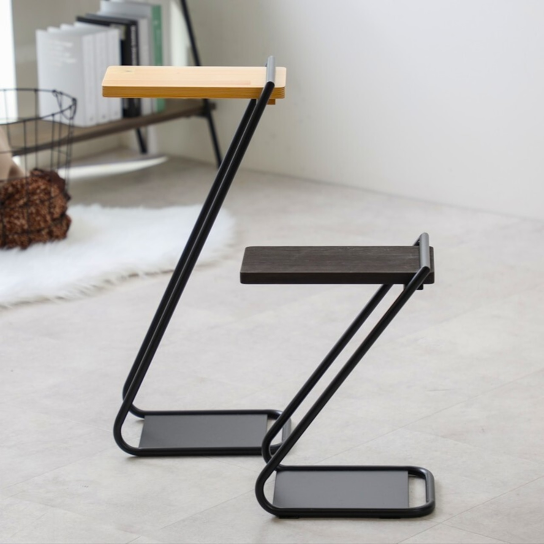 アイアンレッグ サイドテーブル High｜高さ60cm 木製天板×スチール ソファ・ベッドサイド